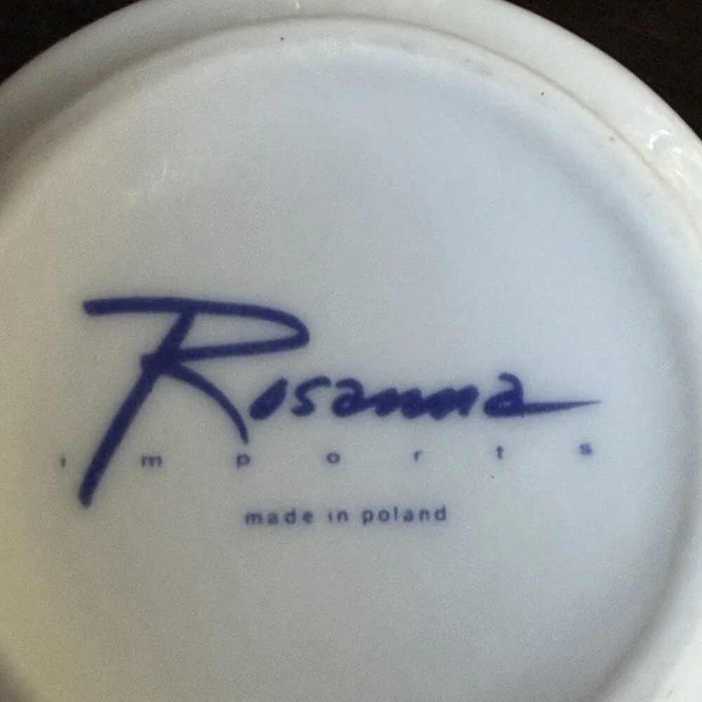 Vintage Rosanna Imports Coffee Tea Cup Home Print Blue White Made in Poland‎